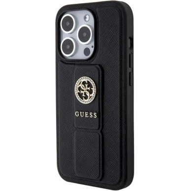 Originalus Guess dėklas Grip Stand 4G Saffiano Strass case for iPhone 15 Pro Max - Juodas 2