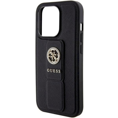 Originalus Guess dėklas Grip Stand 4G Saffiano Strass case for iPhone 15 Pro Max - Juodas 5