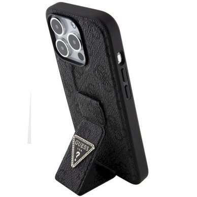 Originalus Guess dėklas Grip Stand 4G Triangle Strass case for iPhone 15 Pro Max - Juodas 1