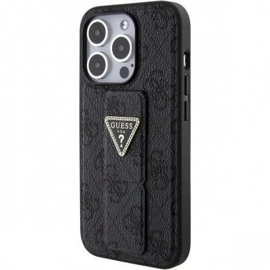 Originalus Guess dėklas Grip Stand 4G Triangle Strass case for iPhone 15 Pro Max - Juodas 2