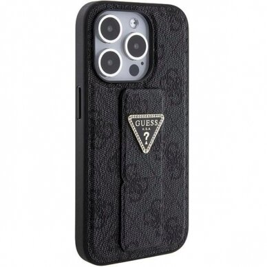 Originalus Guess dėklas Grip Stand 4G Triangle Strass case for iPhone 15 Pro Max - Juodas 4