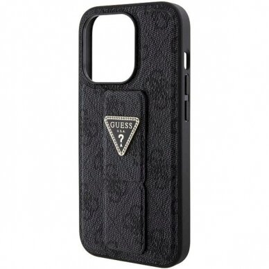 Originalus Guess dėklas Grip Stand 4G Triangle Strass case for iPhone 15 Pro Max - Juodas 6