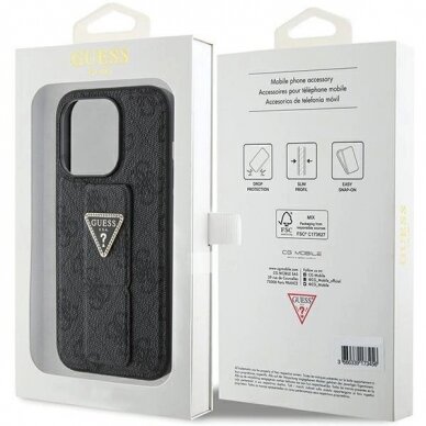 Originalus Guess dėklas Grip Stand 4G Triangle Strass case for iPhone 15 Pro Max - Juodas 8