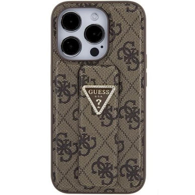 Originalus Guess dėklas Grip Stand 4G Triangle Strass case for iPhone 15 Pro Max - Rudas 3