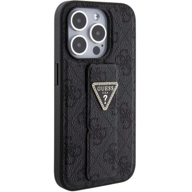 Originalus Guess dėklas Grip Stand 4G Triangle StrassiPhone 15 Pro - Juodas 4