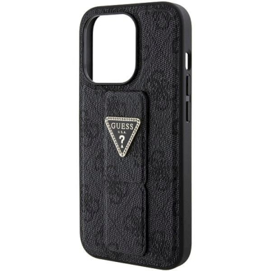 Originalus Guess dėklas Grip Stand 4G Triangle StrassiPhone 15 Pro - Juodas 6