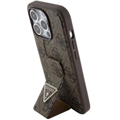 Originalus Guess dėklas Grip Stand 4G Triangle StrassiPhone 15 Pro - Rudas 1