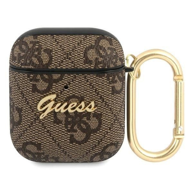 Originalus Guess dėklas GUA24GSMW AirPods cover Rudas / Rudas 4G Script Metal Collection