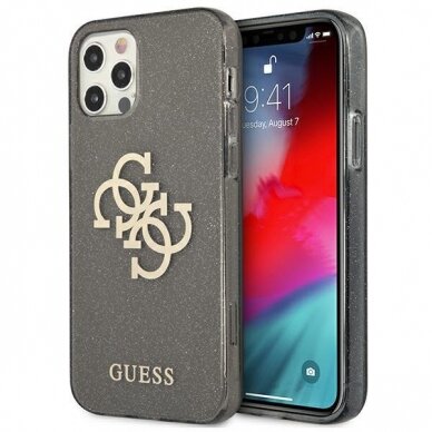 Originalus Guess dėklas GUHCP12LPCUGL4GBK iPhone 12 Pro Max 6.7 Juodas Glitter 4G Big Logo