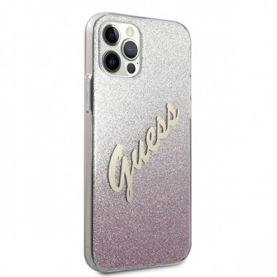 Originalus Guess dėklas GUHCP12MPCUGLSPI iPhone 12/12 Pro rožinis Glitter Gradient Script 3