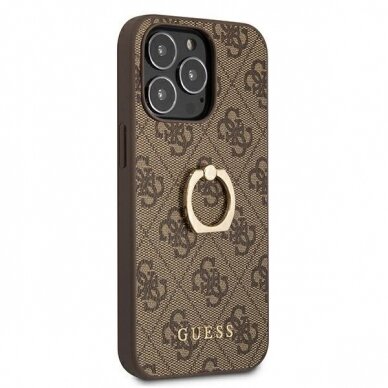 Originalus Guess dėklas GUHCP13L4GMRBR iPhone 13 Pro / 13 6,1" Rudas 4G su žiedu/laikikliu 3