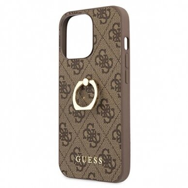 Originalus Guess dėklas GUHCP13L4GMRBR iPhone 13 Pro / 13 6,1" Rudas 4G su žiedu/laikikliu 5