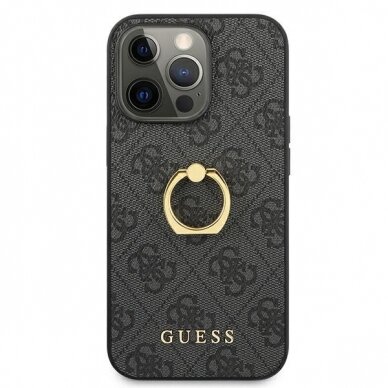 Originalus Guess dėklas GUHCP13L4GMRGR iPhone 13 Pro / 13 6,1" Pilkas 4G su žiedu/laikikliu 2