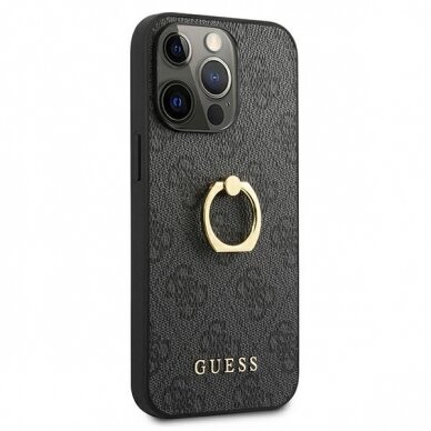 Originalus Guess dėklas GUHCP13L4GMRGR iPhone 13 Pro / 13 6,1" Pilkas 4G su žiedu/laikikliu 3