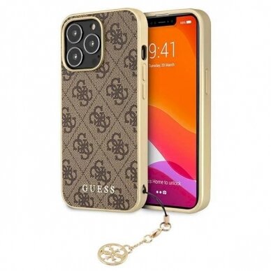 Originalus Guess dėklas GUHCP13LGF4GBR iPhone 13 Pro / 13 6.1 &quot;Rudas / Rudas hardcase 4G Charms Collection