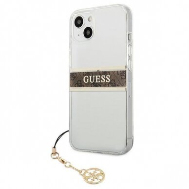 Originalus Guess dėklas GUHCP13SKB4GBR iPhone 13 mini 5,4" Permatomas 4G Brown Strap Charm 1