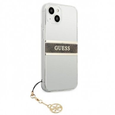 Originalus Guess dėklas GUHCP13SKB4GBR iPhone 13 mini 5,4" Permatomas 4G Brown Strap Charm 3