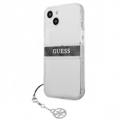 Originalus Guess dėklas GUHCP13SKB4GGR iPhone 13 mini 5,4" Permatomas 4G Grey Strap Charm 1