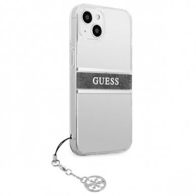 Originalus Guess dėklas GUHCP13SKB4GGR iPhone 13 mini 5,4" Permatomas 4G Grey Strap Charm 3