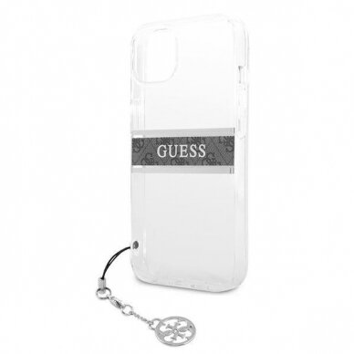 Originalus Guess dėklas GUHCP13SKB4GGR iPhone 13 mini 5,4" Permatomas 4G Grey Strap Charm 5