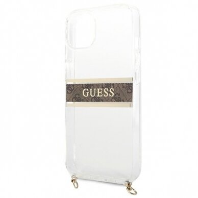 Originalus Guess dėklas GUHCP13SKC4GBGO iPhone 13 mini 5,4 Permatomas 4G Brown Strap Gold Chain 5