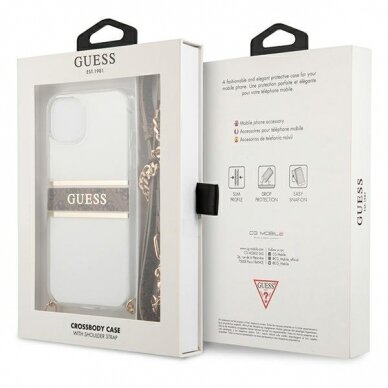 Originalus Guess dėklas GUHCP13SKC4GBGO iPhone 13 mini 5,4 Permatomas 4G Brown Strap Gold Chain 7