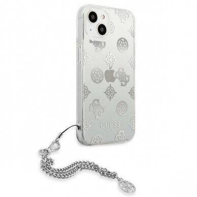 Originalus Guess dėklas GUHCP13SKSPESI iPhone 13 mini 5,4 Sidabrinis Peony Chain Collection 3