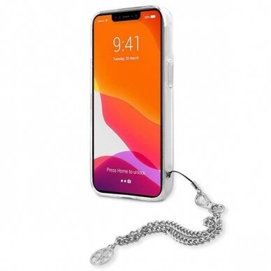 Originalus Guess dėklas GUHCP13SKSPESI iPhone 13 mini 5,4 Sidabrinis Peony Chain Collection 4