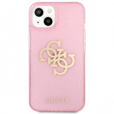 Originalus Guess dėklas GUHCP13SPCUGL4GPI iPhone 13 mini 5,4 Rožinis Glitter 4G Big Logo 2