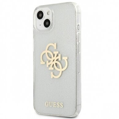 Originalus Guess dėklas GUHCP13SPCUGL4GTR iPhone 13 mini 5,4 Permatomas Glitter 4G Big Logo 1