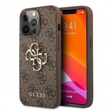 Originalus Guess dėklas GUHCP13X4GMGBR iPhone 13 Pro Max 6,7" Rudas 4G Big Metal Logo