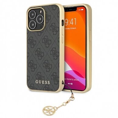 Originalus Guess dėklas GUHCP13XGF4GGR iPhone 13 Pro Max 6,7" Pilkas 4G Charms Collection