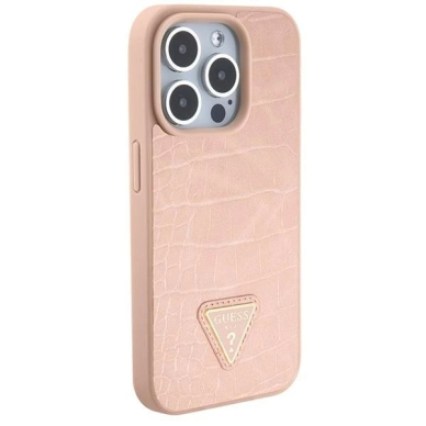 Originalus Guess dėklas GUHCP15XPCRTHCP iPhone 15 Pro Max Rožinis/Rožinis hardcase Croco Triangle Metal Logo 3