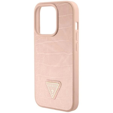 Originalus Guess dėklas GUHCP15XPCRTHCP iPhone 15 Pro Max Rožinis/Rožinis hardcase Croco Triangle Metal Logo 6