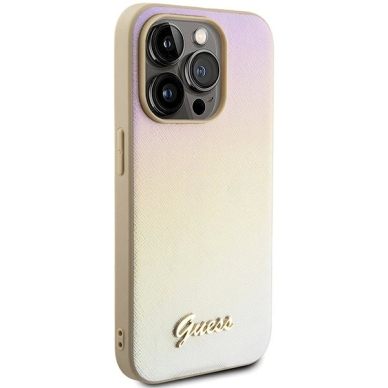 Originalus Guess dėklas GUHCP15XPSAIRSD iPhone 15 Pro Max 6.7" Auksinis/Auksinis hardcase Saffiano Iridescent Script 3