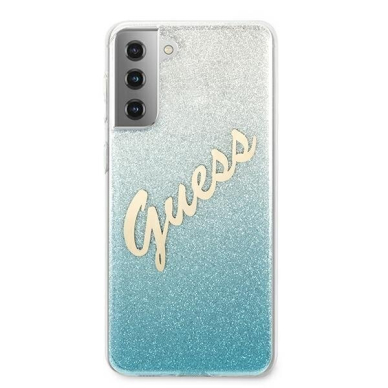 Originalus Guess dėklas GUHCS21MPCUGLSBL S21+ G996 mėlynas Glitter Gradient Script 2