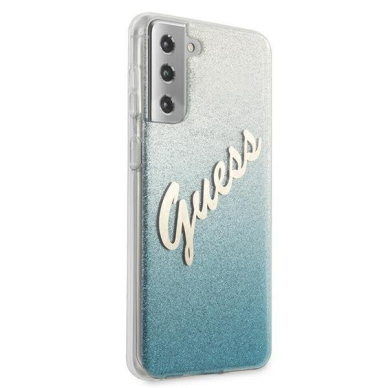 Originalus Guess dėklas GUHCS21MPCUGLSBL S21+ G996 mėlynas Glitter Gradient Script 3