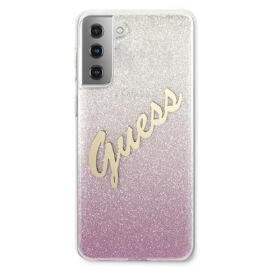 Originalus Guess dėklas GUHCS21MPCUGLSPI S21+ G996 rožinis Glitter Gradient Script 2