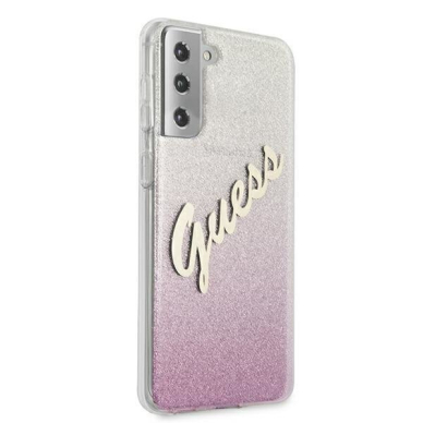 Originalus Guess dėklas GUHCS21MPCUGLSPI S21+ G996 rožinis Glitter Gradient Script 3