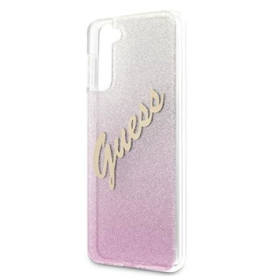 Originalus Guess dėklas GUHCS21MPCUGLSPI S21+ G996 rožinis Glitter Gradient Script 5