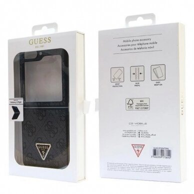 Originalus Guess dėklas GUHCZF5P4TDPK F731 Z Flip5 case - Juodas Leather 4G Diamond Triangle 7