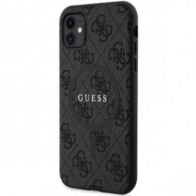 Originalus Guess dėklas GUHMN61G4GFRK iPhone 11 6.1" / Xr Juodas/Juodas hardcase 4G Collection Leather Metal Logo MagSafe 1