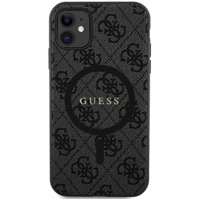 Originalus Guess dėklas GUHMN61G4GFRK iPhone 11 6.1" / Xr Juodas/Juodas hardcase 4G Collection Leather Metal Logo MagSafe 2