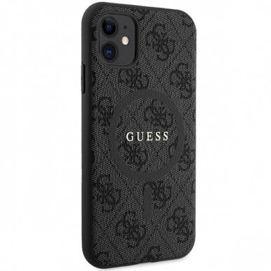 Originalus Guess dėklas GUHMN61G4GFRK iPhone 11 6.1" / Xr Juodas/Juodas hardcase 4G Collection Leather Metal Logo MagSafe 3