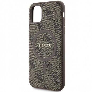 Originalus Guess dėklas GUHMN61G4GFRW iPhone 11 6.1" / Xr Rudas/Rudas hardcase 4G Collection Leather Metal Logo MagSafe 5