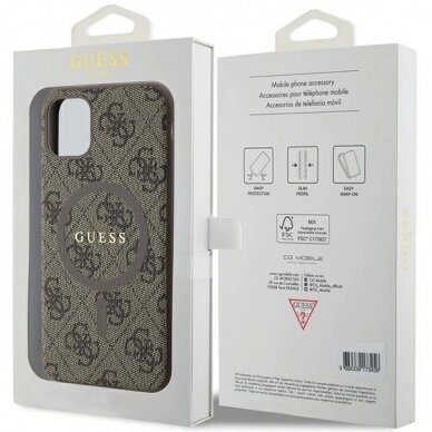 Originalus Guess dėklas GUHMN61G4GFRW iPhone 11 6.1" / Xr Rudas/Rudas hardcase 4G Collection Leather Metal Logo MagSafe 7