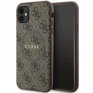 Originalus Guess dėklas GUHMN61G4GFRW iPhone 11 6.1" / Xr Rudas/Rudas hardcase 4G Collection Leather Metal Logo MagSafe