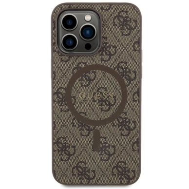 Originalus Guess dėklas GUHMP15LG4GFRW iPhone 15 Pro 6.1" Rudas/Rudas hardcase 4G Collection Leather Metal Logo MagSafe 2