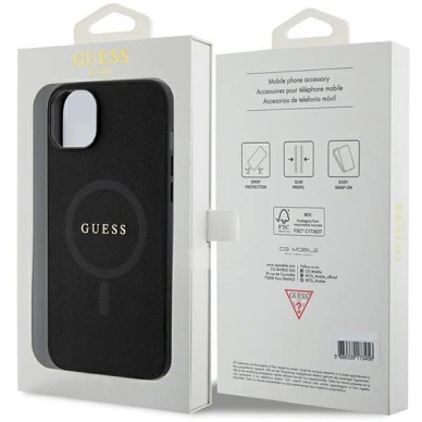 Originalus Guess dėklas GUHMP15MPSAHMCK iPhone 15 Plus 6.7 Juodas/Juodas hardcase Saffiano MagSafe 7