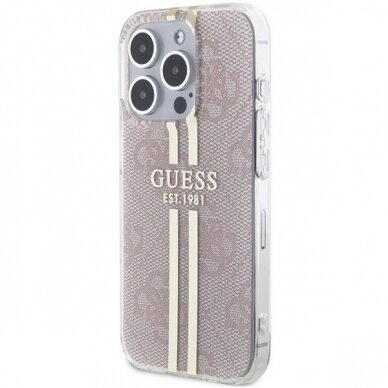 Originalus Guess dėklas IML 4G Auksinis StripeiPhone 14 Pro Max - Rožinis 1